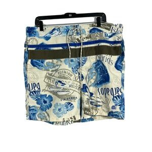 Caribbean Joe Men's Swim Trunks Size‎ X-Large Nautical Islands Pockets Tie Waist